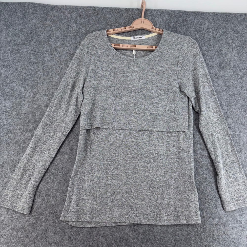 Bearsland Womens Grey Long Sleeve Maternity Nursing Top HR047 Size S NWT